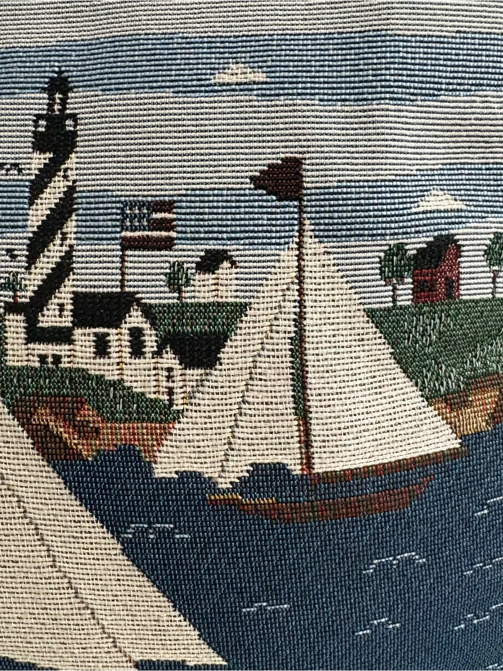 Warren Kimble Needlepoint Tapestry Throw Pillow Nautical Lighthouse Sailboat 15”